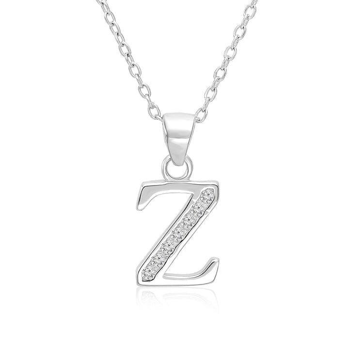 Sterling Silver Alphabet Initial Cubic Zirconia Pendant Necklace - All Letters